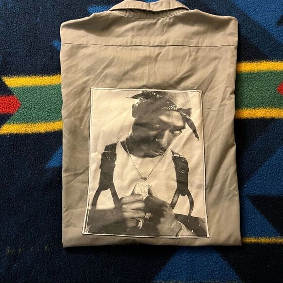 Dickies Custom Tupac Back Patch Gray Workwear Rapper Streetwear Button Up (4XL) - Picture 1 of 6